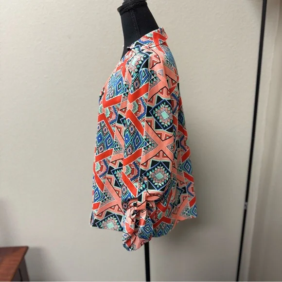 Gianni Bini Bold Tribal/Geometric Print Surplice Women's Top - Multicolor. Size - Picture 2 of 6
